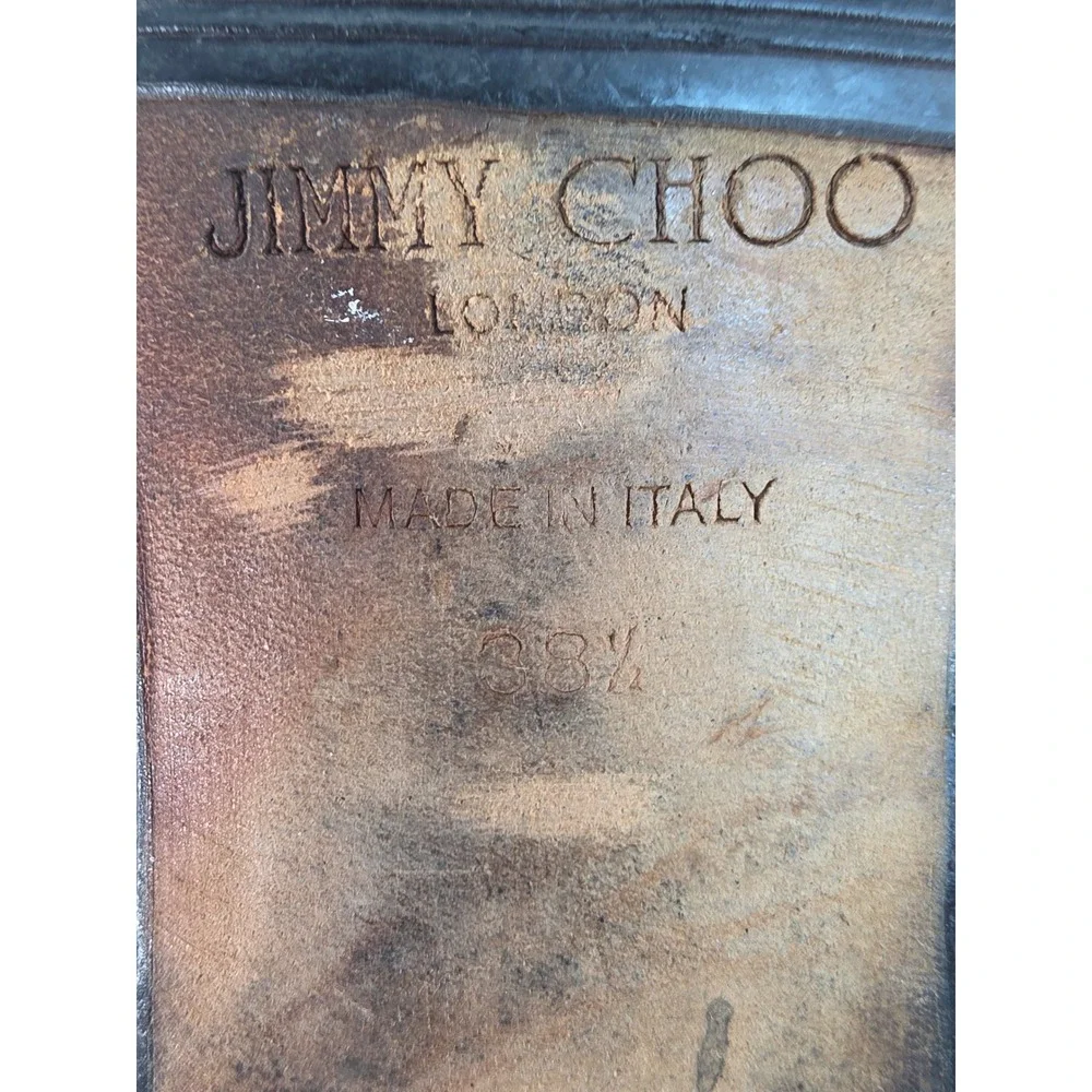 Jimmy Choo Black Leather Tall Knee High Boots Flat Wedge Italy Womens 38.5